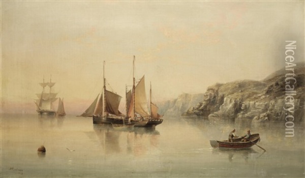 Fishing Boats Off The Coast Oil Painting - Henry Redmore