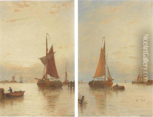 Shipping In A Calm, Dordrecht Oil Painting - George Stanfield Walters