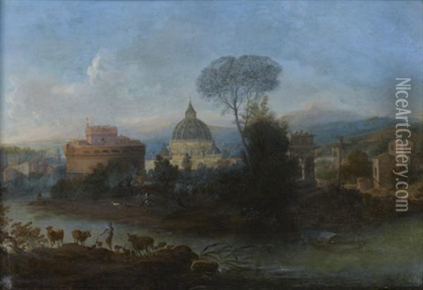 Vue De Rome Avec Le Chateau Saint Ange Et La Basilique Saint
Pierre Oil Painting - Hendrik Frans Van Lint
