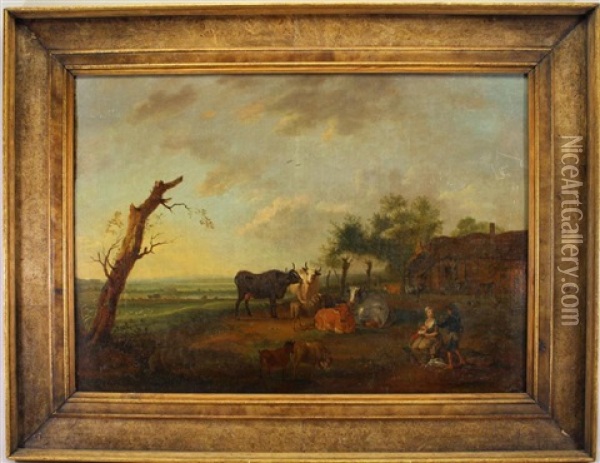 Painting Of Cattle Outside Of Farmstead Oil Painting - Antoine Clevenbergh