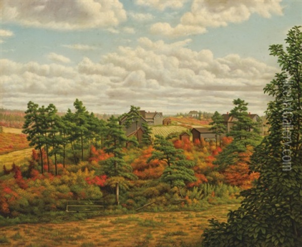 Farm Landscape In Autumn Oil Painting - Levi Wells Prentice