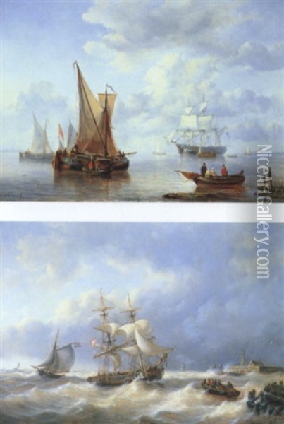 Schiffe In Kustennahe Auf Ruhiger See Oil Painting - George Willem Opdenhoff