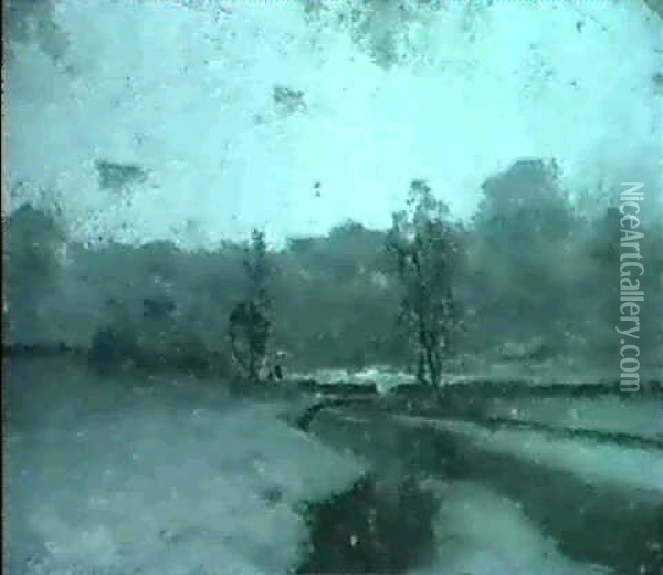 Winterliche Flusslandschaft Oil Painting - Charles Francois Daubigny