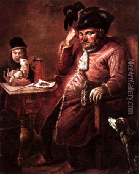 An Interior With An Elderly Gentleman Seated At His Table Oil Painting - Joos van Craesbeeck