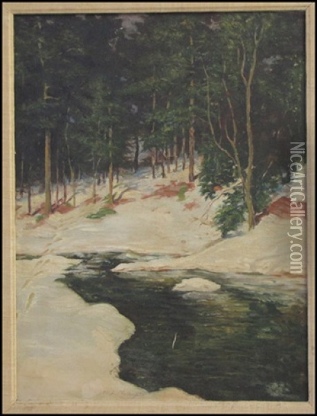 Stream Through Winter Landscape Oil Painting - Willard Leroy Metcalf