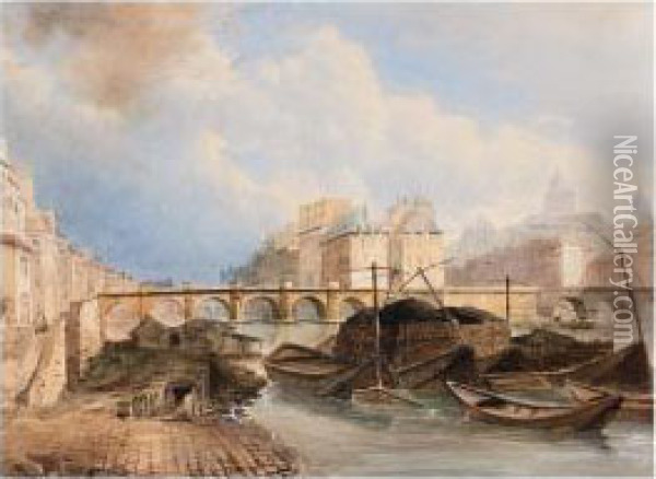 The Pont Neuf And Ile De La Cite, Paris Oil Painting - John Gendall