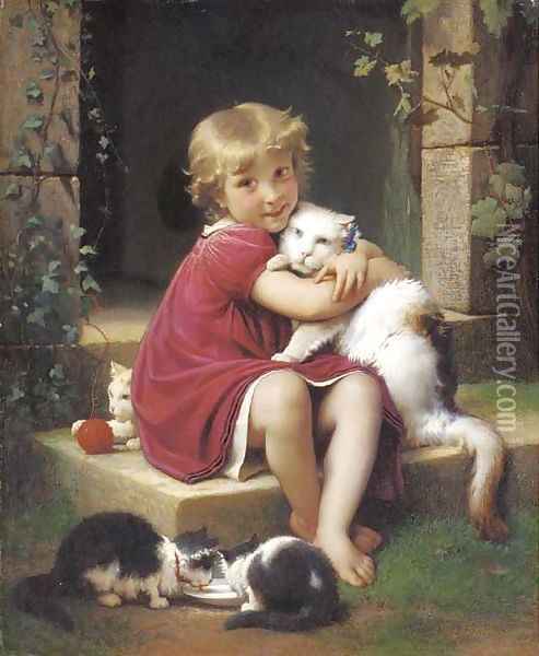 Her Favourite Pet Oil Painting - Leon-Jean-Basile Perrault
