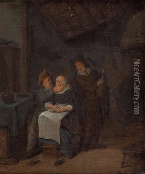 Interieur Mit Junger Frau, Liebhaber Und Geigenspieler Oil Painting - Jan Miense Molenaer
