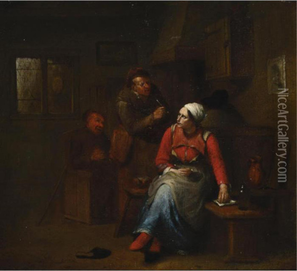 Two Peasants And A Woman In An Inn Oil Painting - Egbert Jaspersz. van, the Elder Heemskerck