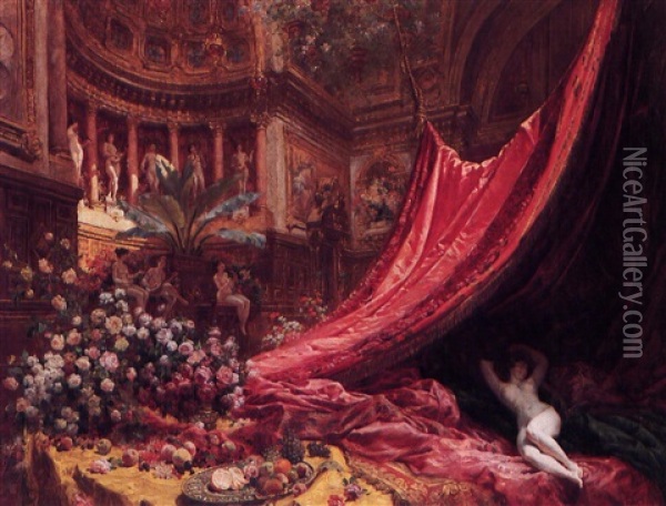 Symphonie En Rouge Et Or Oil Painting - Louis Beroud