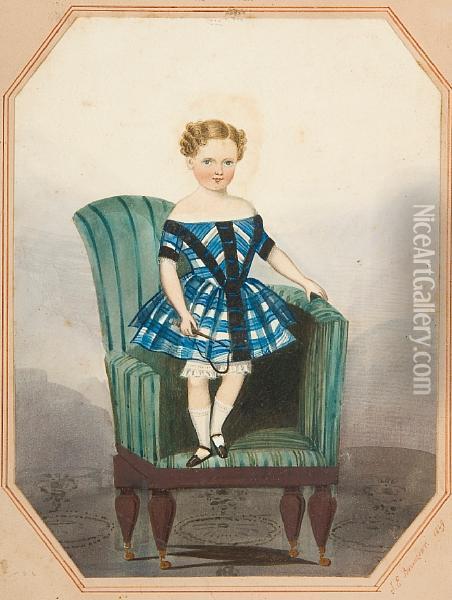 Portrait Of A Young Boy Standing On Achair Oil Painting - John E. Bosanquet