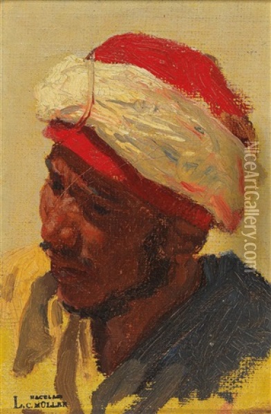 Portrait Of A Fellahin Oil Painting - Carl Leopold Mueller