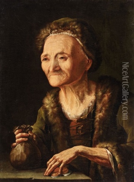 The Miser (the Old Bailiff Woman) Oil Painting - Balthazar Denner