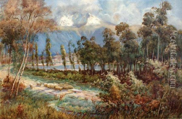 Sheep Crossing, Lake Moana Oil Painting - Robert Herdman-Smith
