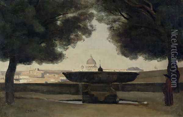The Fountain of the French Academy in Rome, 1826-27 Oil Painting - Jean-Baptiste-Camille Corot