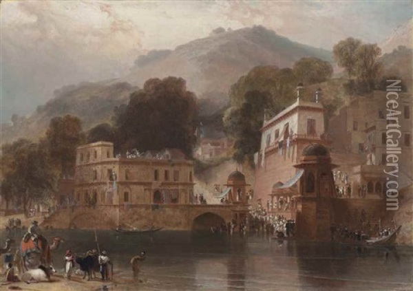 The Principal Gaut At Hurdwar, Northern India Oil Painting - William Daniell