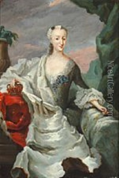 Portrait Of Queen Juliane Marie (1729-1796) Of Denmark, Wife Of King Frederik V Oil Painting - Carl Gustav Pilo