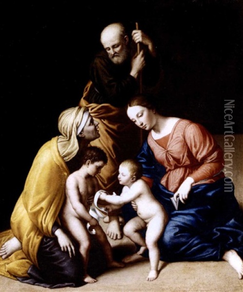 The Holy Family With The Infant Saint John The Baptist And Saint Elizabeth Oil Painting - Giovanni Battista Salvi (Il Sassoferrato)