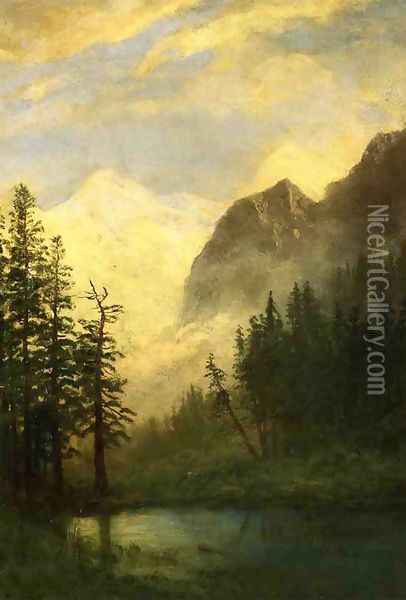 Moonlit Landscape Oil Painting - Albert Bierstadt
