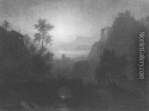 Moonlit Bavarian Landscape Oil Painting - Karl Heilmayer