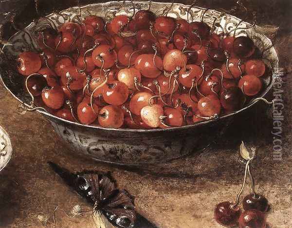 Still-Life with Cherries and Strawberries in China Bowls (detail) Oil Painting - Osias, the Elder Beert