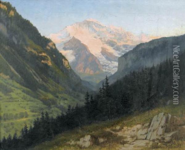 Jungfrau Im Alpengluhen Oil Painting - Hermann Traugott Rudisuhli