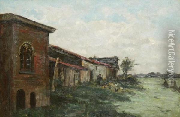 'oude Halte / Hasselt' Canvas. Signed 'romain Steppe / Impression' Oil Painting - Romain Steppe