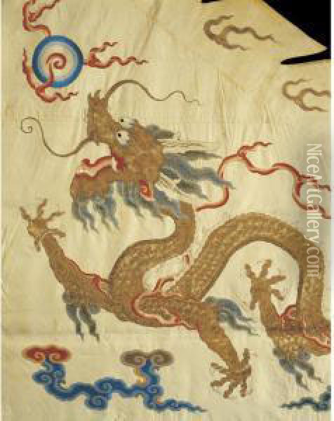 An Embroidered Yellow 'dragon' Banner Oil Painting - Qing Dynasty, Qianlong Period