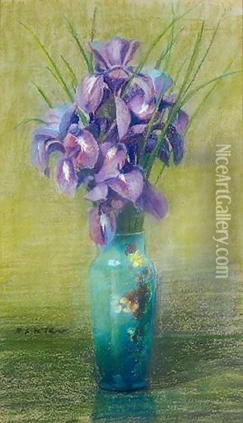 Still Life Of Irises In A Chinese Vase Oil Painting - Patrick William Adam