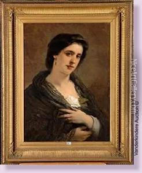 Portrait De Dame A La Rose Blanche Oil Painting - Camille Van Camp