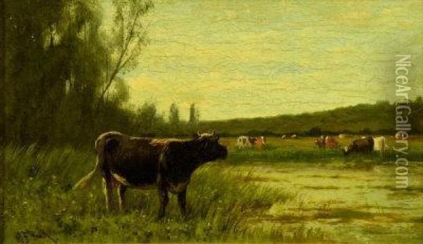 Cattle Watering In A River Landscape Oil Painting - William Frederick Hulk