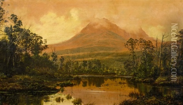 Tasmanian Mountain & River Landscape At Dusk Oil Painting - James Haughton Forrest