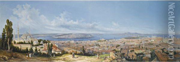 Panoramic View Of Constantinople, View From Beyazit Oil Painting - Girolamo Gianni