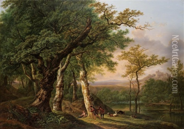 Landscape With Figures Oil Painting - Hendrick Van Assche