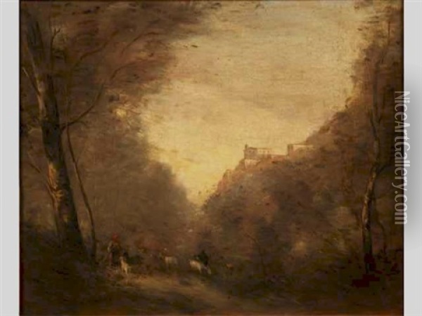 La Gardienne De Chevres Oil Painting - Adolphe De Villers