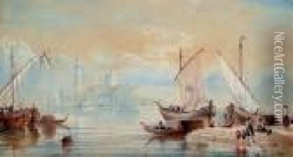 Venetian Craft On The Lagoon Before San Giorgio Maggiore Oil Painting - James Baker Pyne