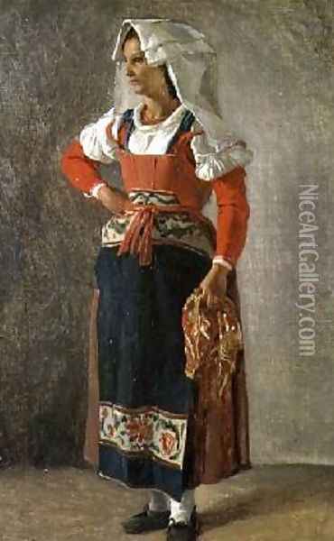 Portrait of a Peasant from the Environs of Rome Oil Painting - Achille-Etna Michallon