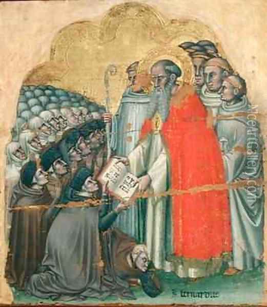St Bernard Tolomeo 1272-1348 giving the Rule to his Order Oil Painting - Simone dei Crocifissi