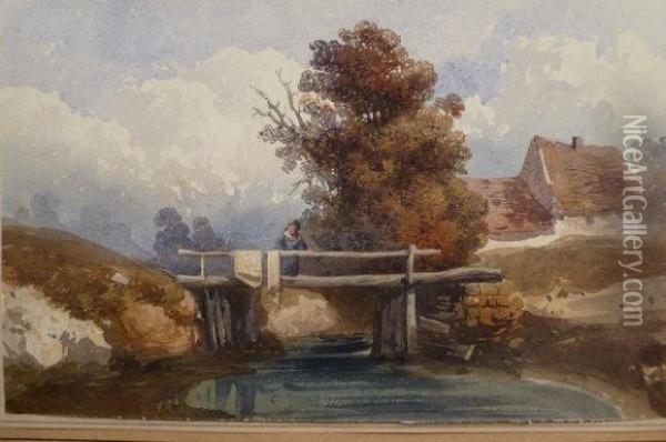 Le Pont De Bois Oil Painting - Gabriel Auguste Ancelet