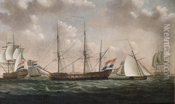 The Dutch Blokkade Fleet At Anchor In The Roads Off Vlissingen (flushing) Oil Painting - Engel Hoogerheyden