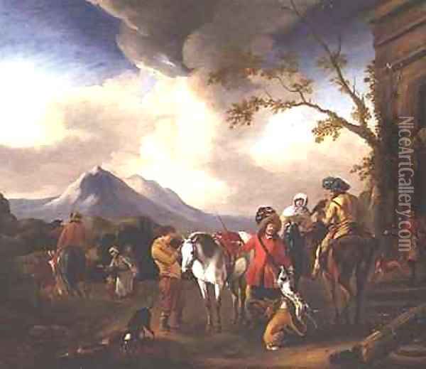 The Departure for the Hunt Oil Painting - Simon Johannes van Douw