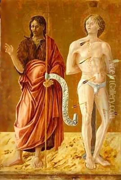 St. John the Baptist and St. Sebastian Oil Painting - Giovanni Boccati