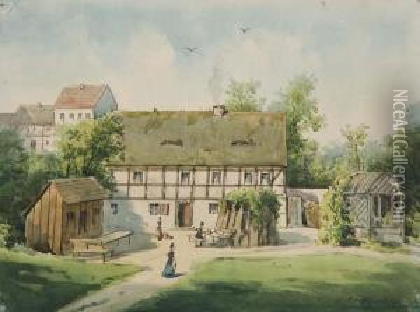 Gasthaus Talmuhle Im Kurort Hartha-sachsische Schweiz Oil Painting - Johann Bernhard Schmelzer