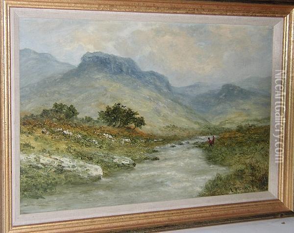Anglers By A Mountain River Oil Painting - Daniel Sherrin