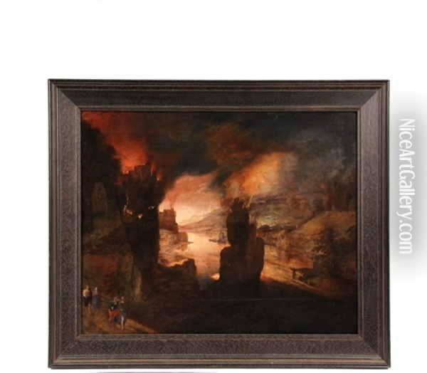 The Destruction Of Sodom And Gomorrah Oil Painting - Gillis Mostaert the Elder