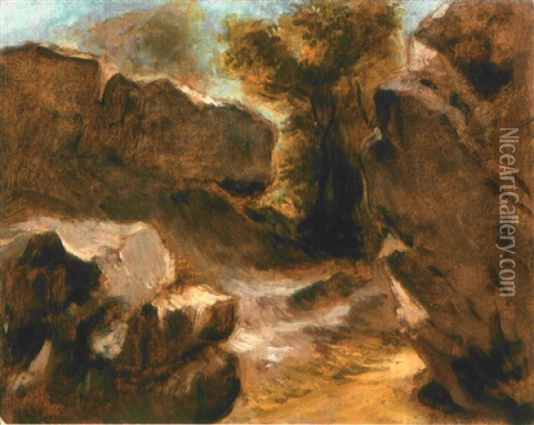 Landscape With Rocks, Augerville Oil Painting - Eugene Delacroix