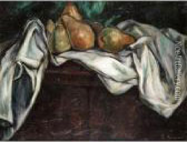 Nature Morte Aux Poires Sur Nappe Blanche Oil Painting - Emile Bernard