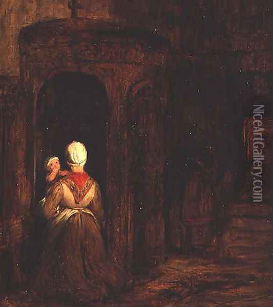 Woman with a Baby Kneeling at a Confessional Oil Painting - Sir David Wilkie