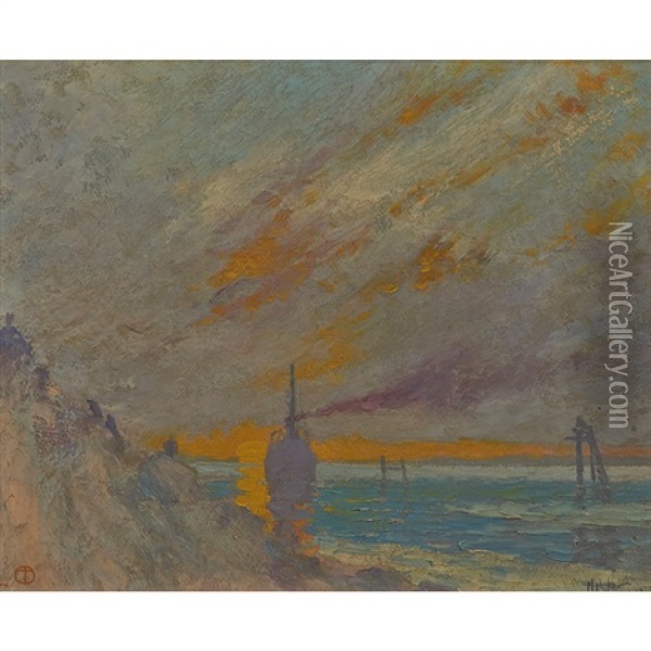 Sunset Oil Painting - Howard Hilder