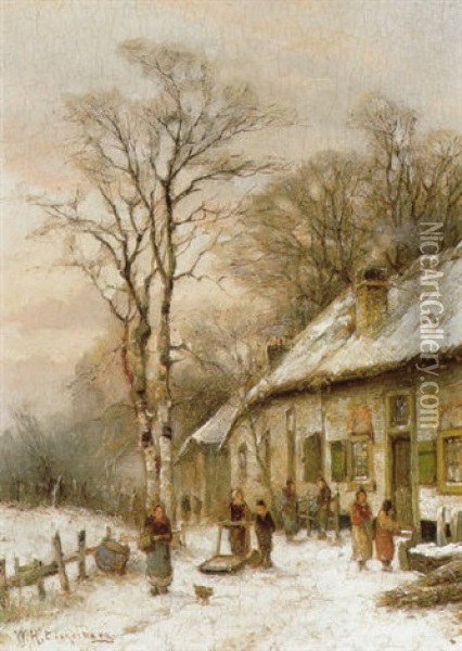 Winterlandskap Oil Painting - Willem Hendrick Eickelberg